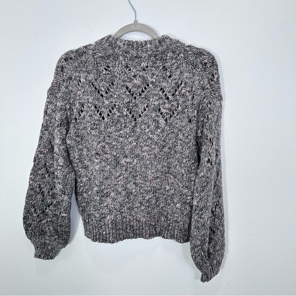 Madewell Marled Grey Pointelle Bubble-Sleeve Pullover Sweater Chunky Knit XS - Picture 7 of 7